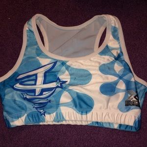 White and blue twisters program sportsbra